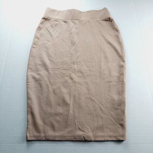 Simlu Womens Midi Pencil Skirt Size Small Tan Nude Stretch Bodycon Pull-on